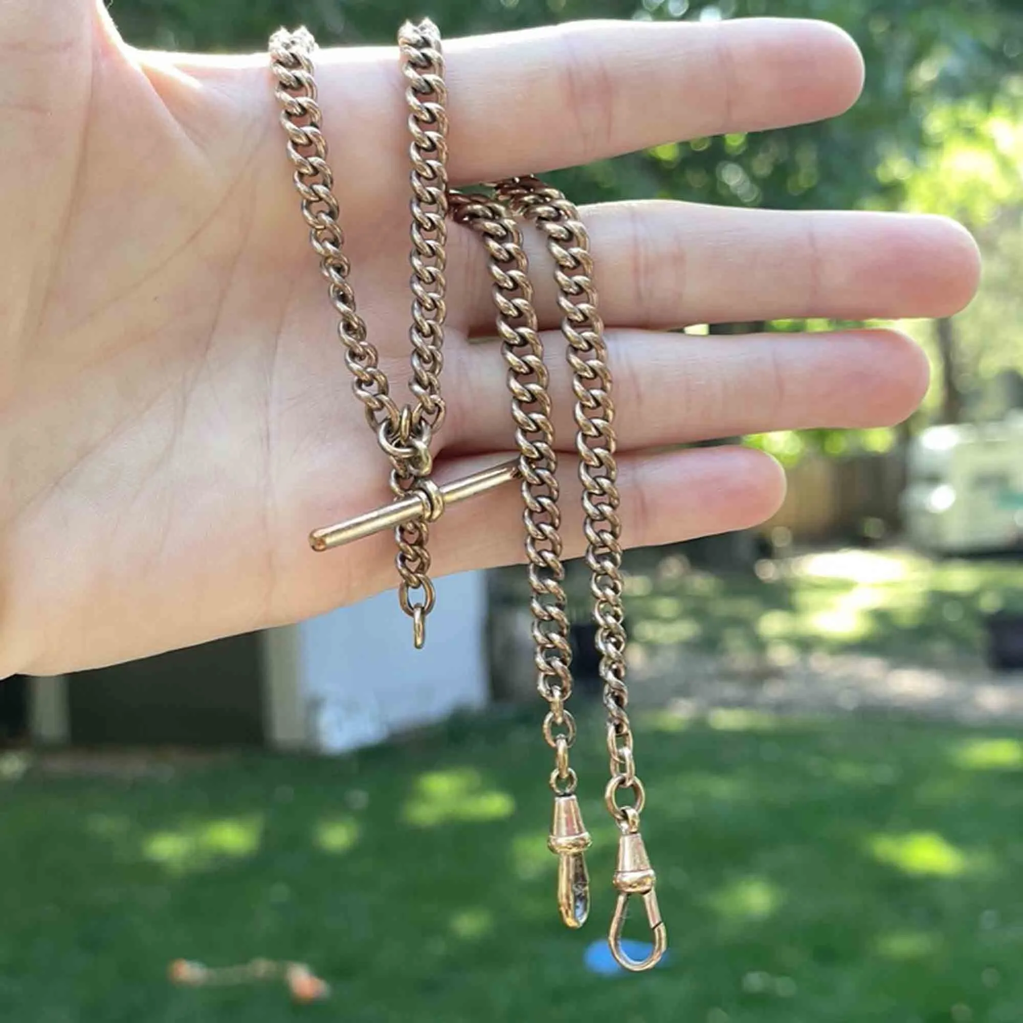 Vintage Rolled Gold Double Albert Watch Chain Necklace