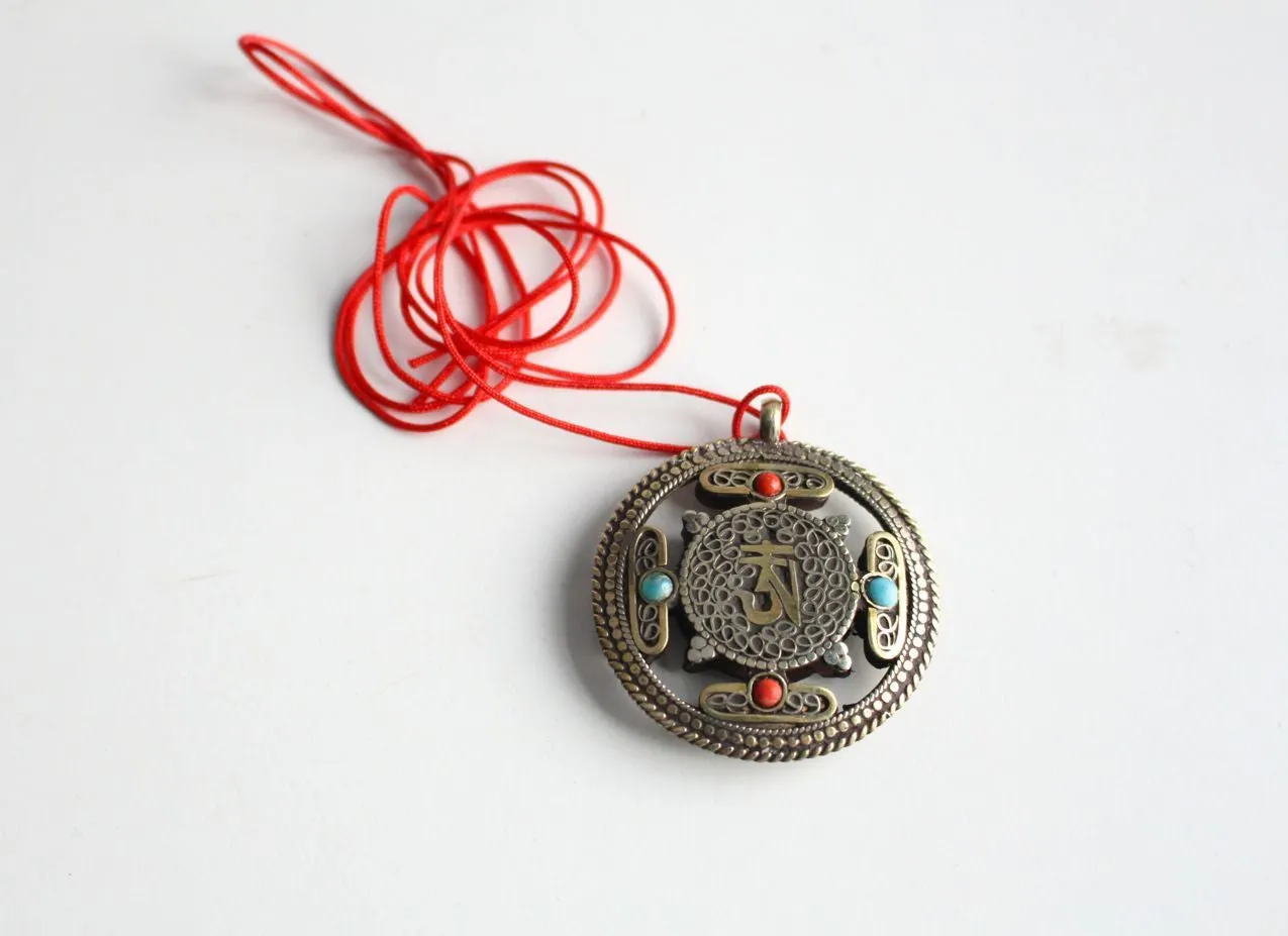 White Metal Tibetan Mandala Pendant-Double Dorjee