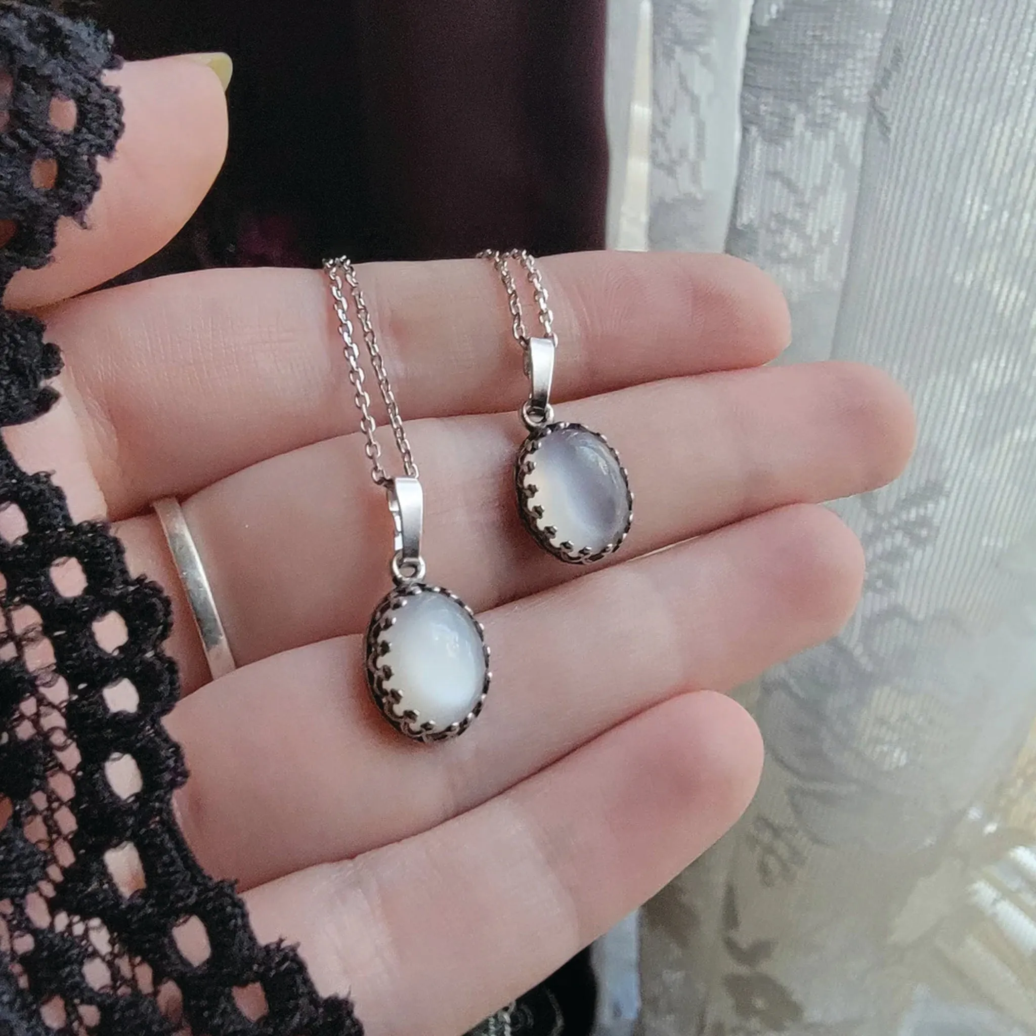 White Moonstone Necklace Sterling Silver
