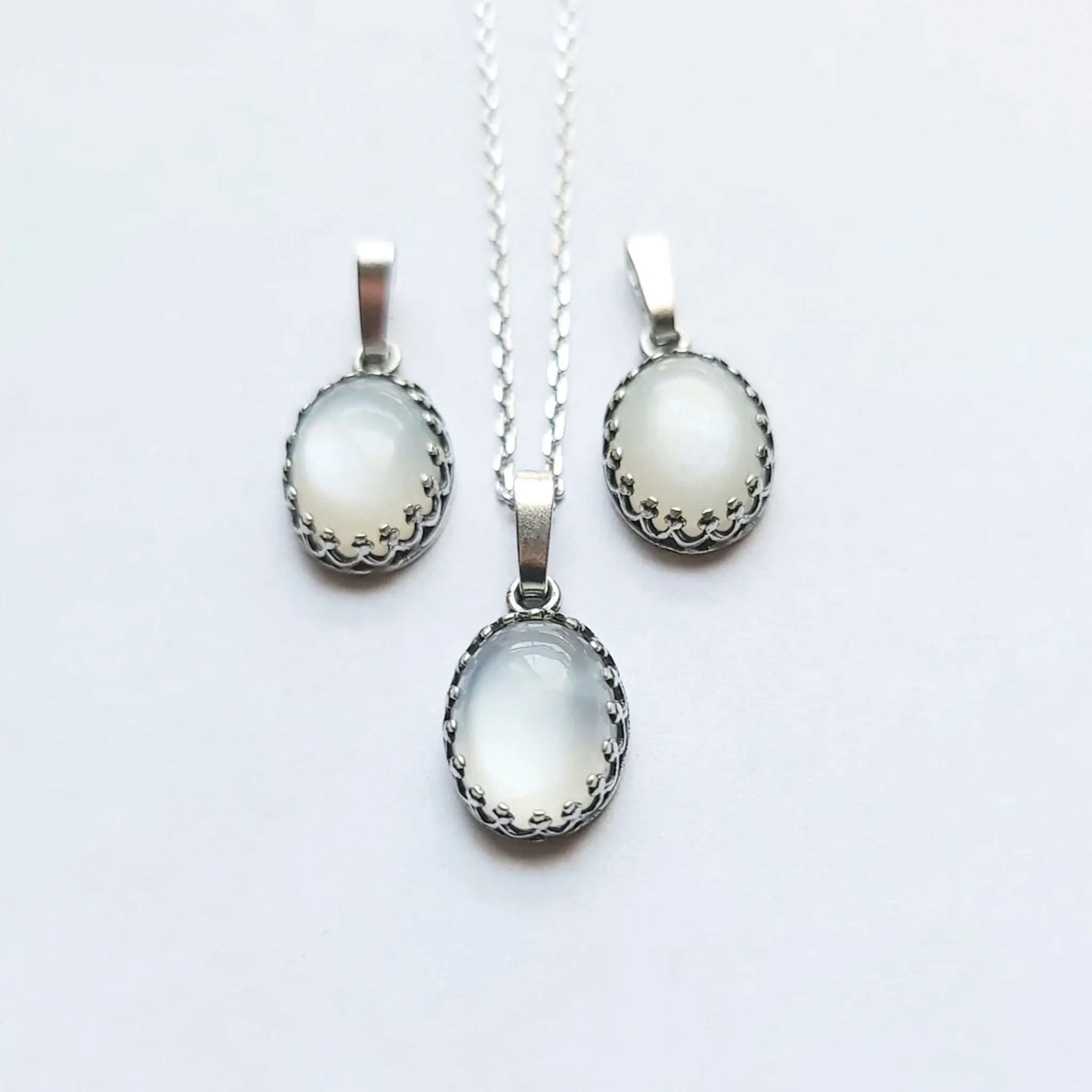 White Moonstone Necklace Sterling Silver