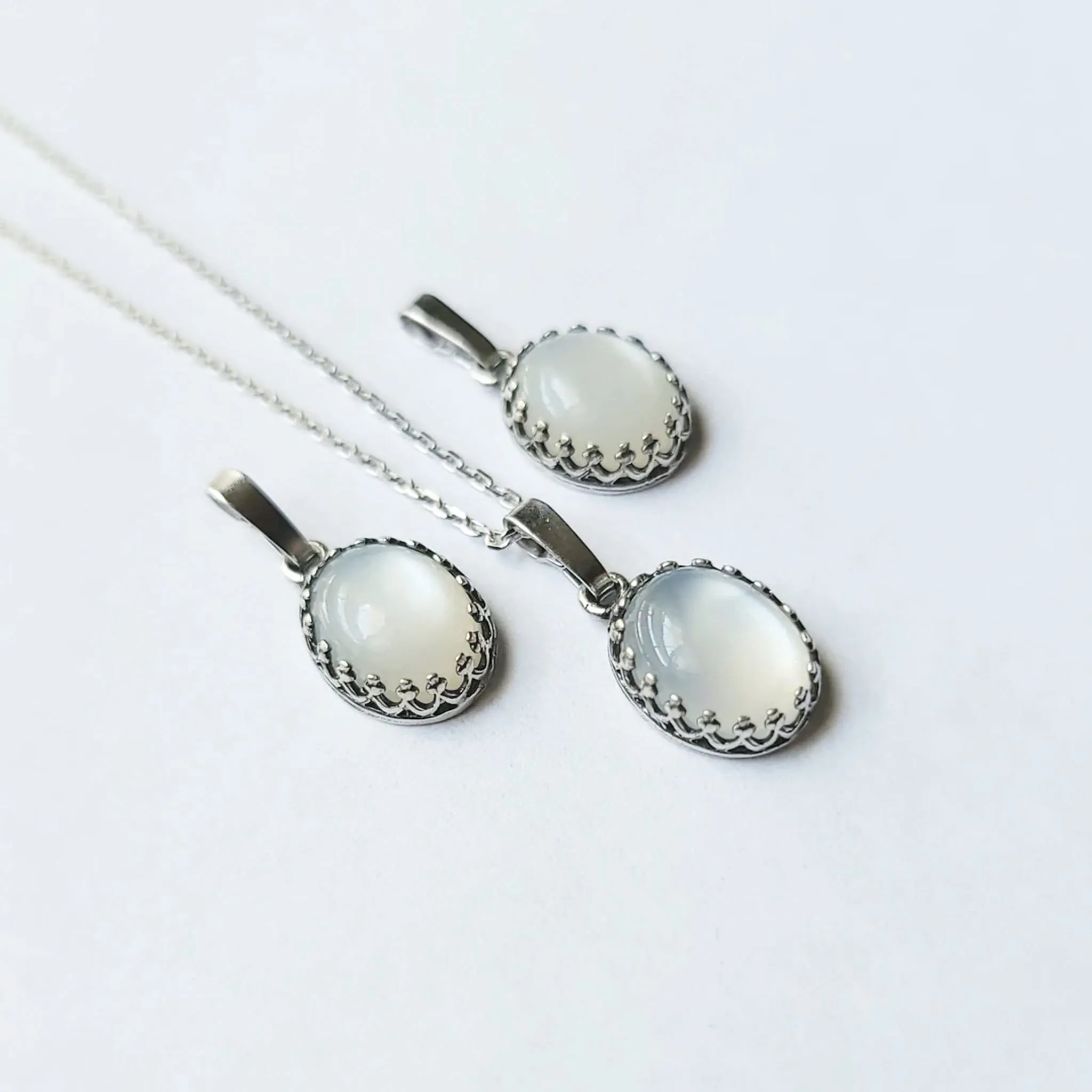 White Moonstone Necklace Sterling Silver