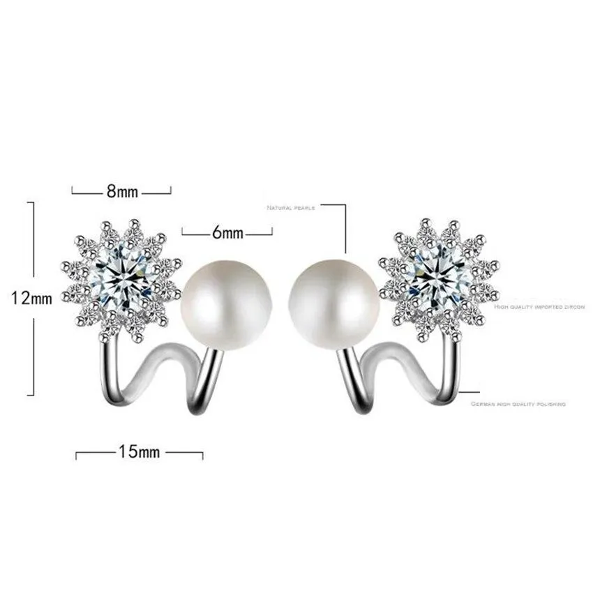 Women Sterling Silver Simulated Pearl Hexagram Star Earrings