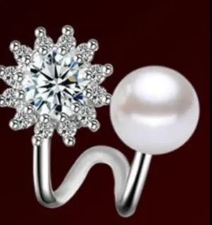Women Sterling Silver Simulated Pearl Hexagram Star Earrings