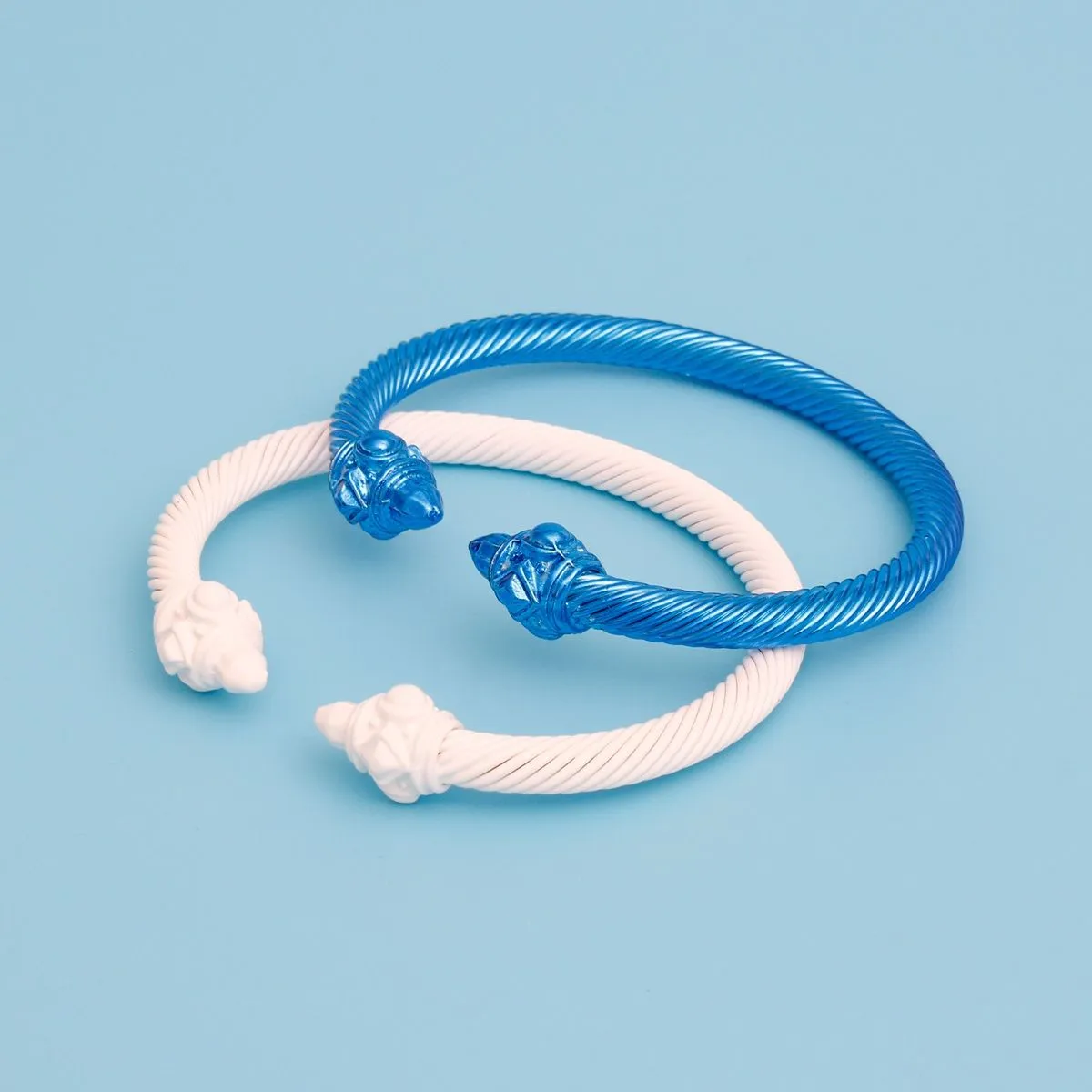 ZPB Sorority Blue White Pointed Cable Bangle Set